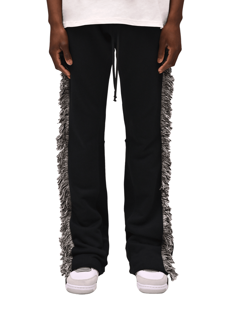 Flare Fringe Sweatpants - Black