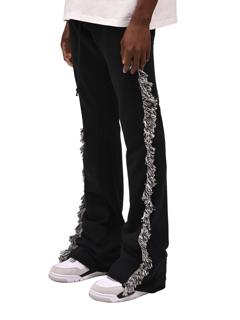 Flare Fringe Sweatpants - Black