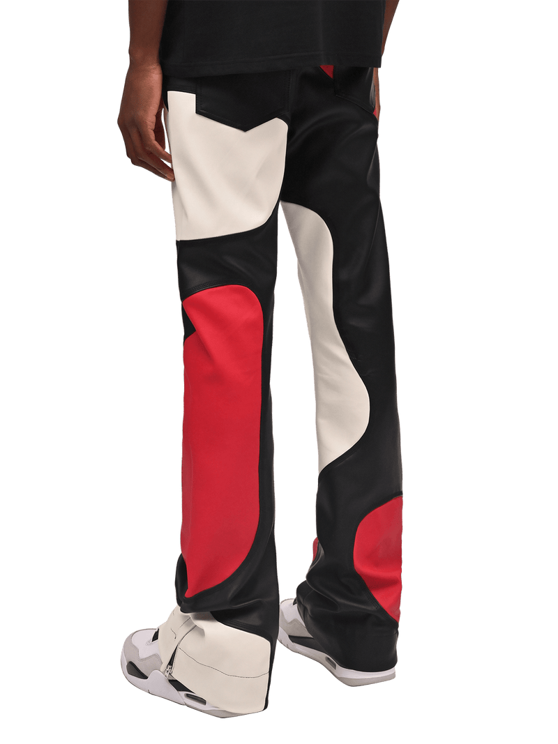 Flare Leather Patch Pants - Black