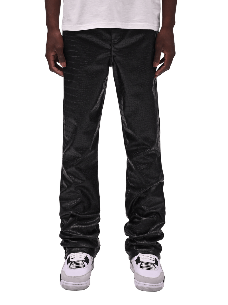 Flare Leather Pants - Crocodile