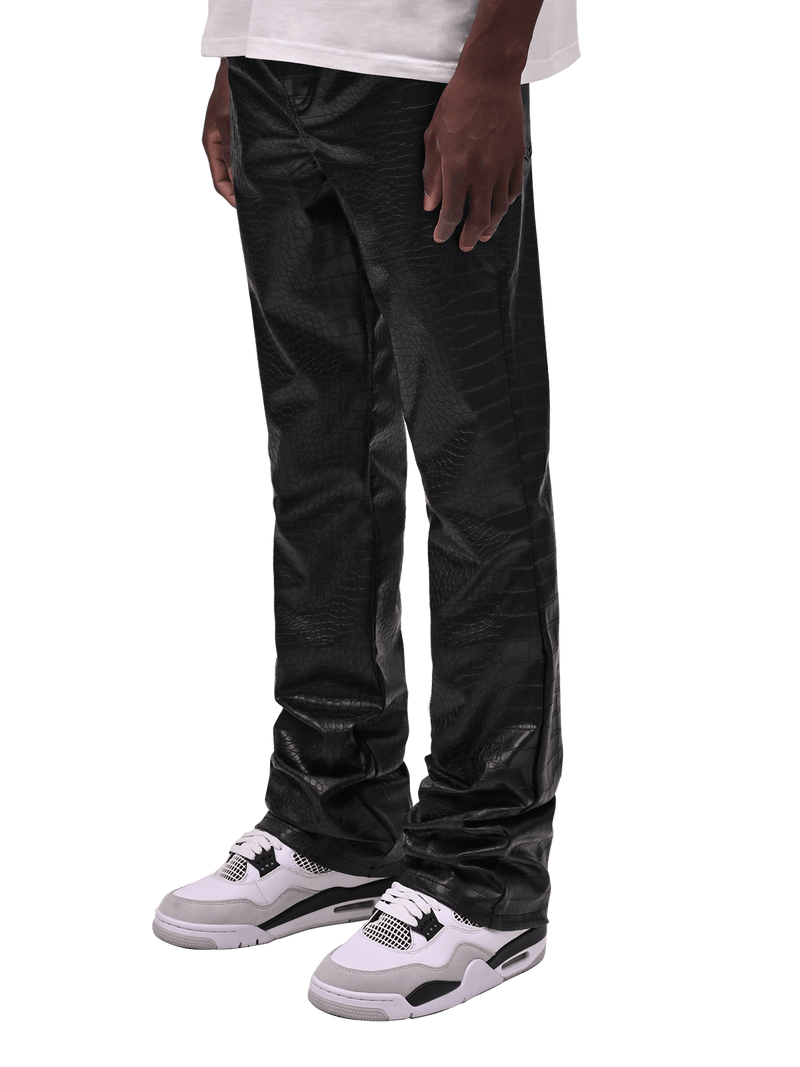 Flare Leather Pants - Crocodile