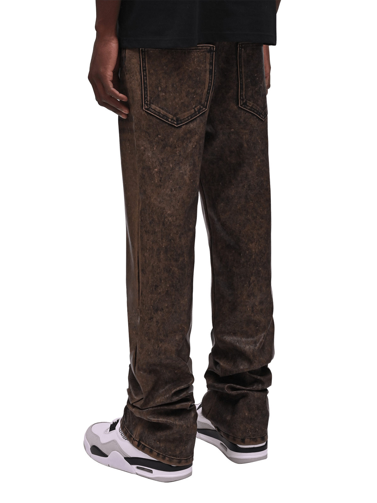 Flare Leather Pants - Acid Wash