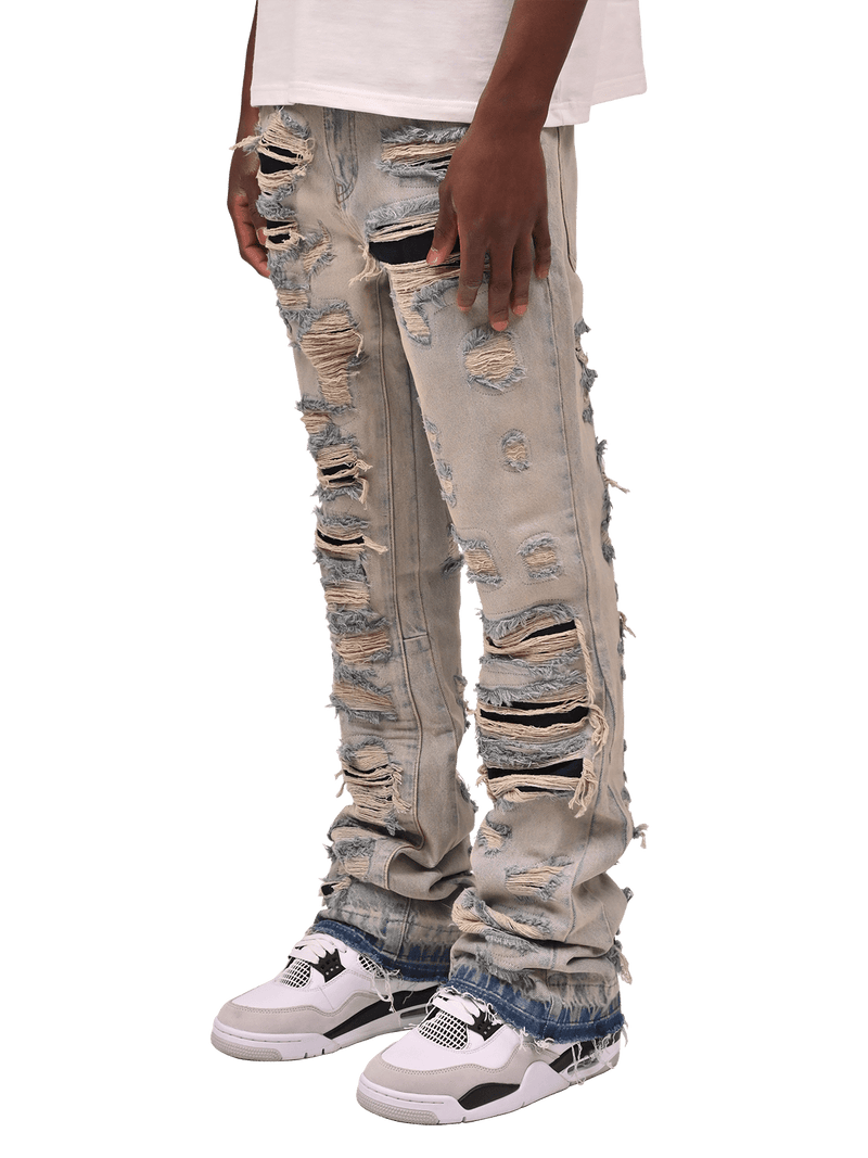 Thrashed Flare Denim - Cream Wash