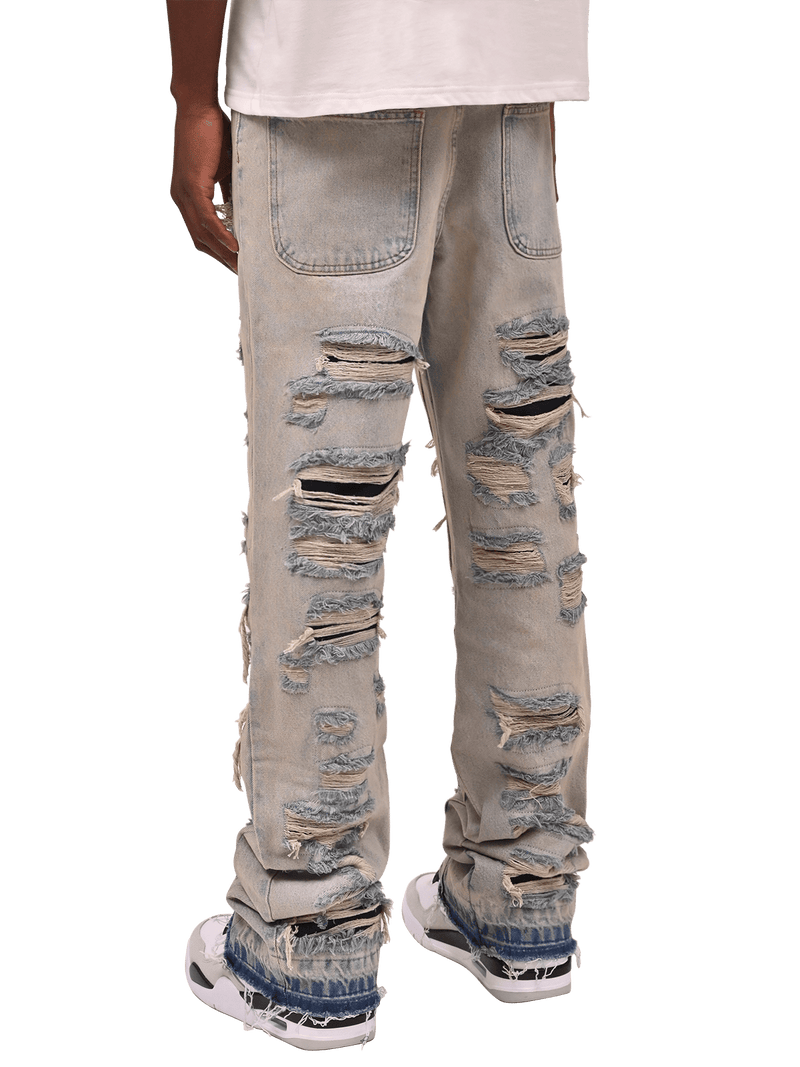 Thrashed Flare Denim - Cream Wash – Reputation Studios