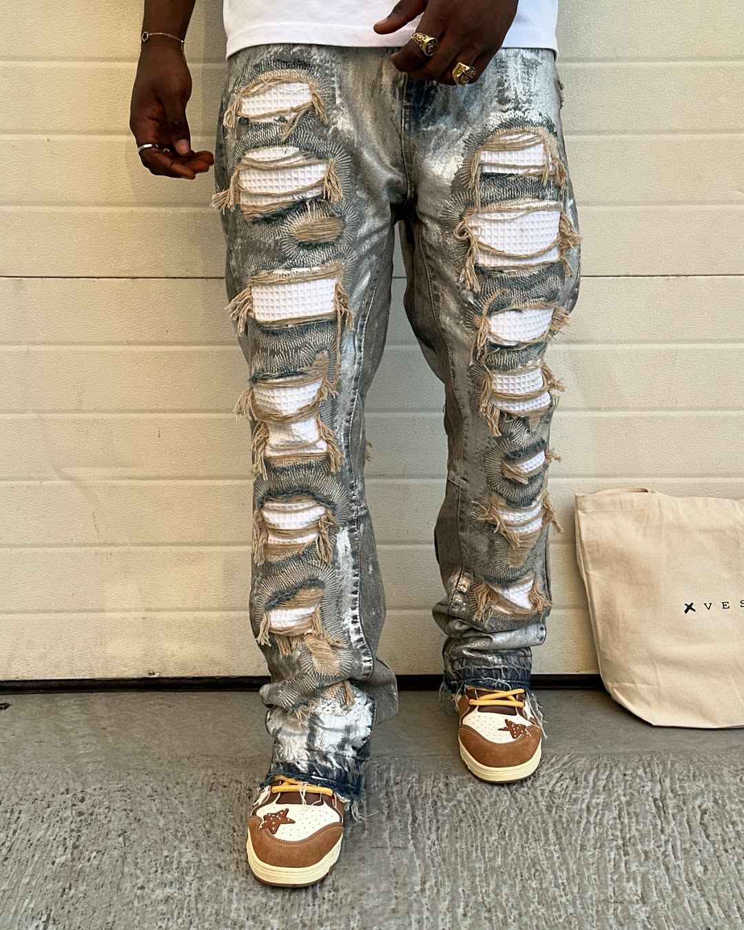 Metallic Flare Denim - Cream Wash