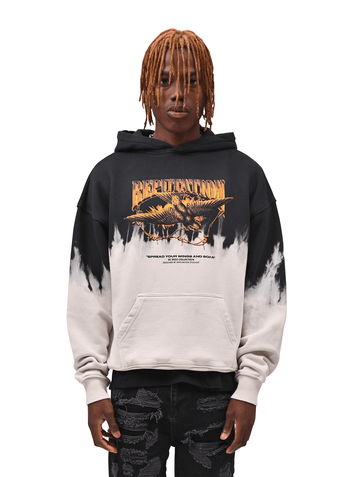 Vintage Dip Dye Hoodie Spread Your Wings