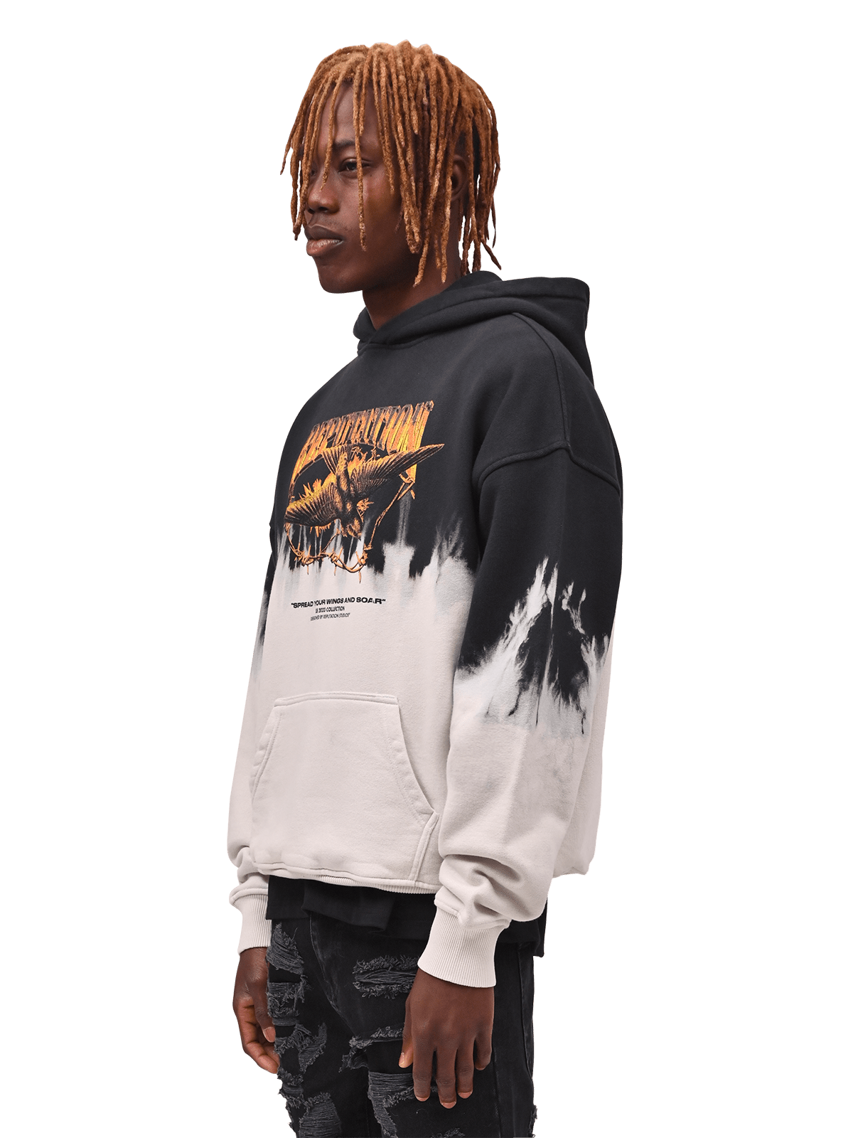 Vintage Dip Dye Hoodie Spread Your Wings