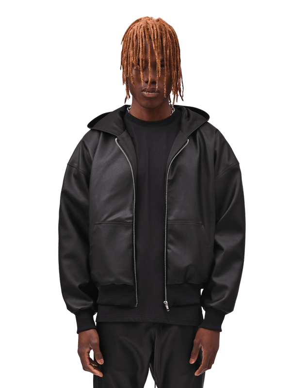 Leather Zip Hoodie - Black