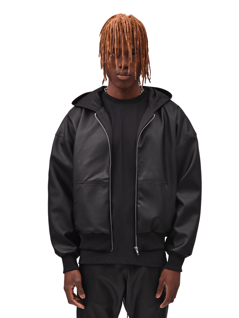 Leather Zip Hoodie - Black