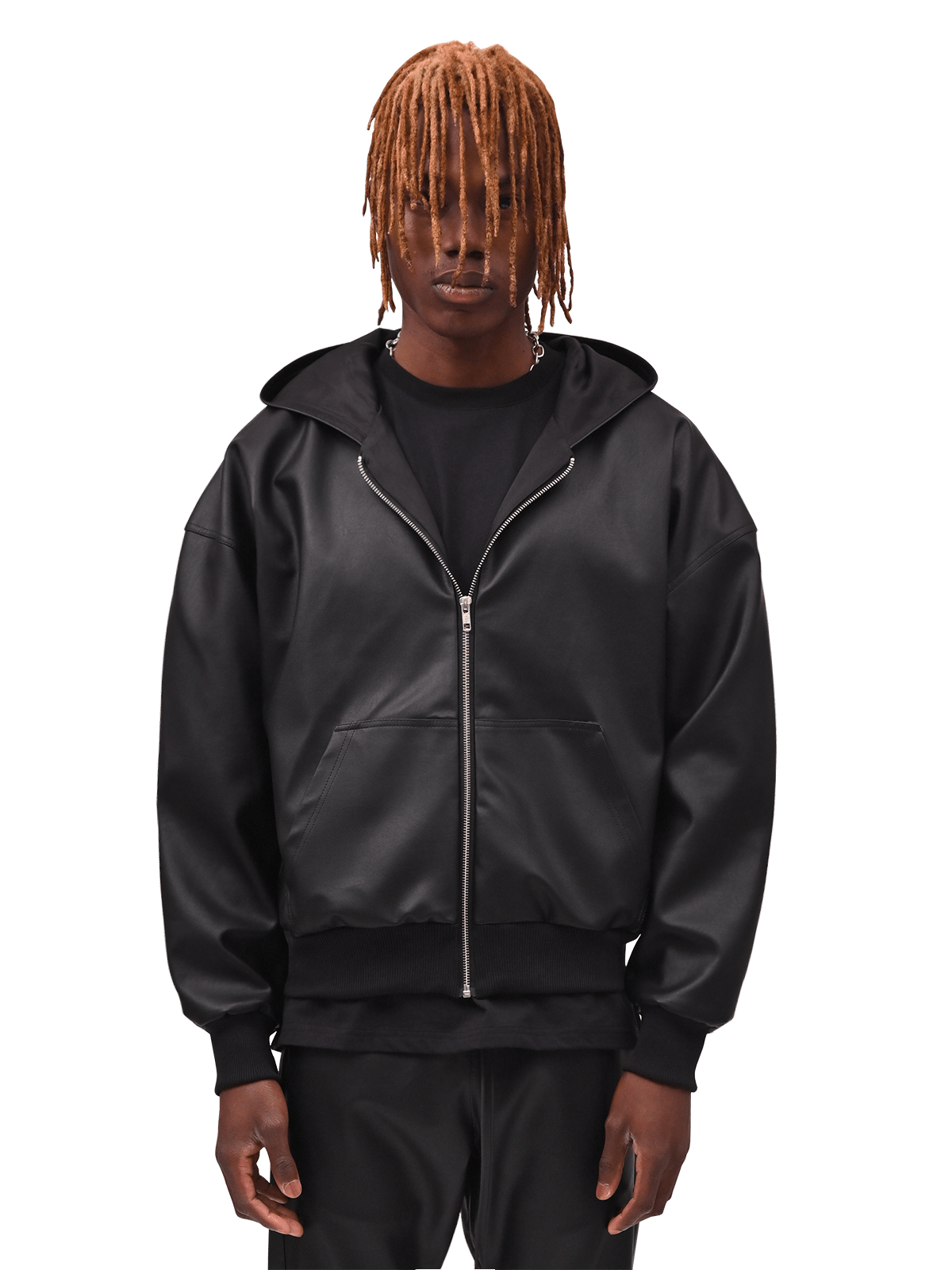 Leather Zip Hoodie - Black