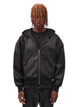 Leather Zip Hoodie - Black