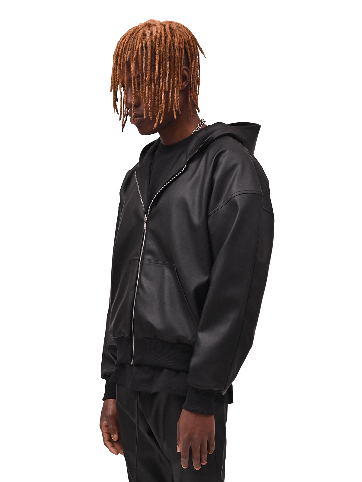 Leather Zip Hoodie - Black