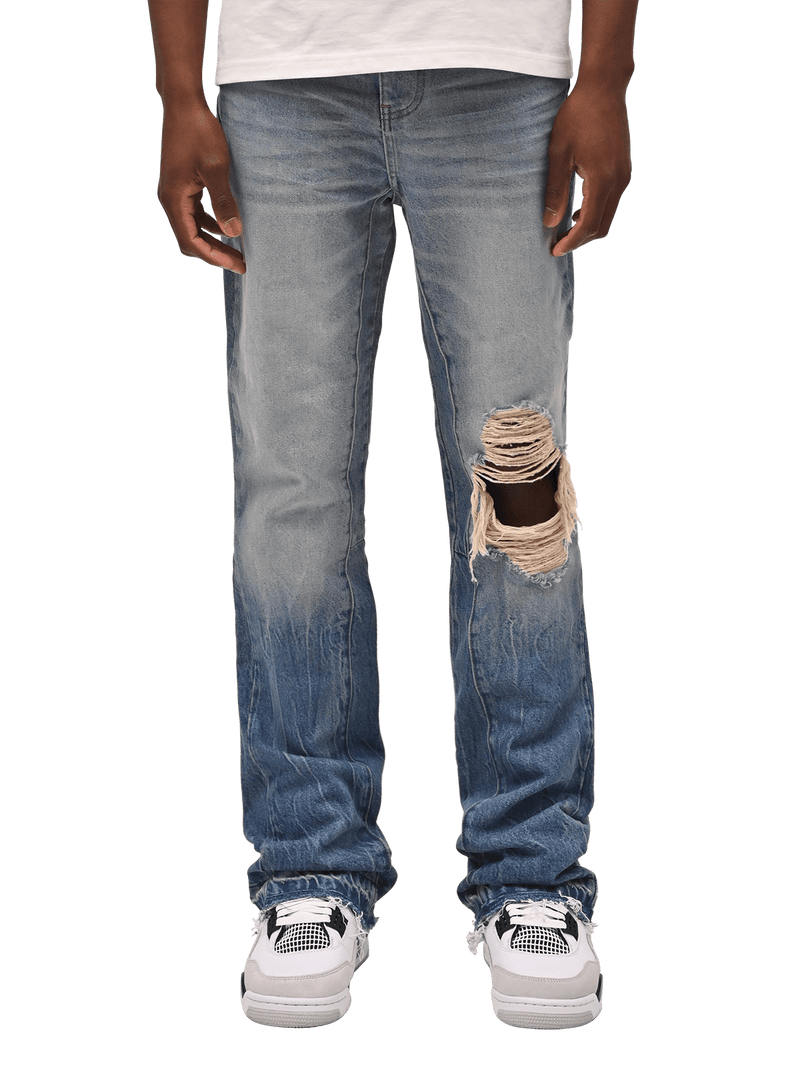 Knee Blowout Flare Denim - Faded Blue
