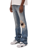 Knee Blowout Flare Denim - Faded Blue