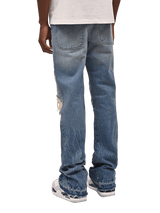 Knee Blowout Flare Denim - Faded Blue