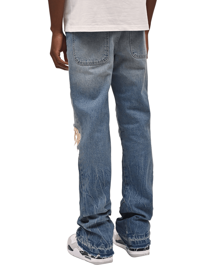 Knee Blowout Flare Denim - Faded Blue