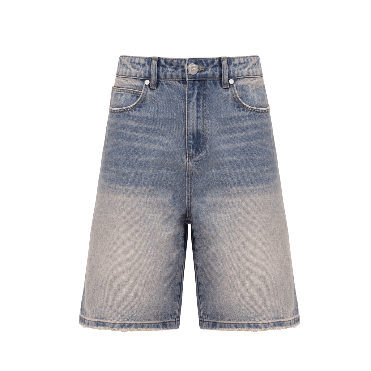 【DISCERNMENT】 Washing Three Quarter Bermuda Denim Denim-Shorts-Polite-