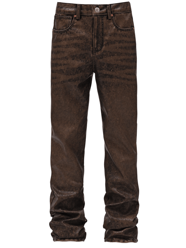 Flare Leather Pants - Acid Wash