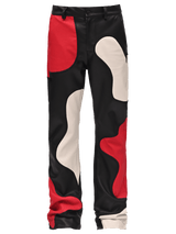 Flare Leather Patch Pants - Black