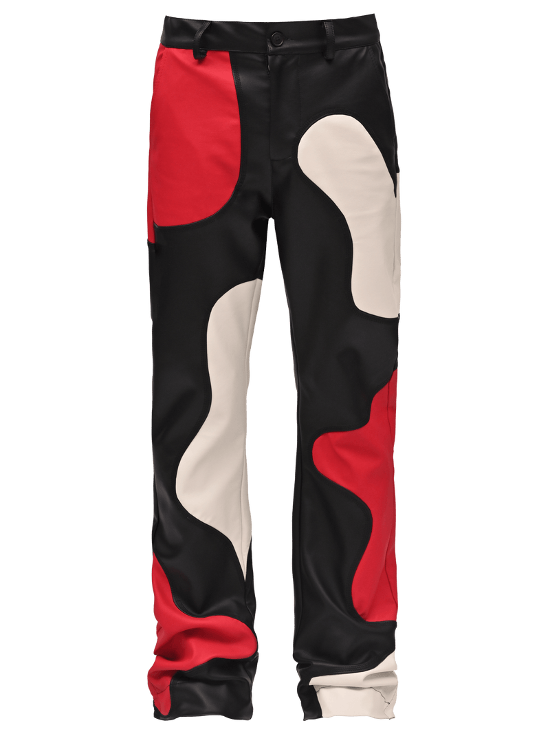 Flare Leather Patch Pants - Black