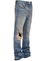 Knee Blowout Flare Denim - Faded Blue