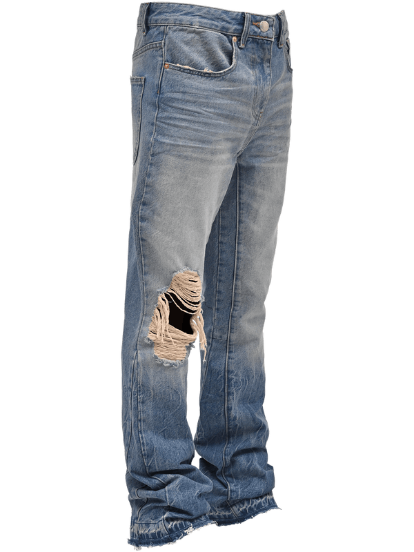 Knee Blowout Flare Denim - Faded Blue