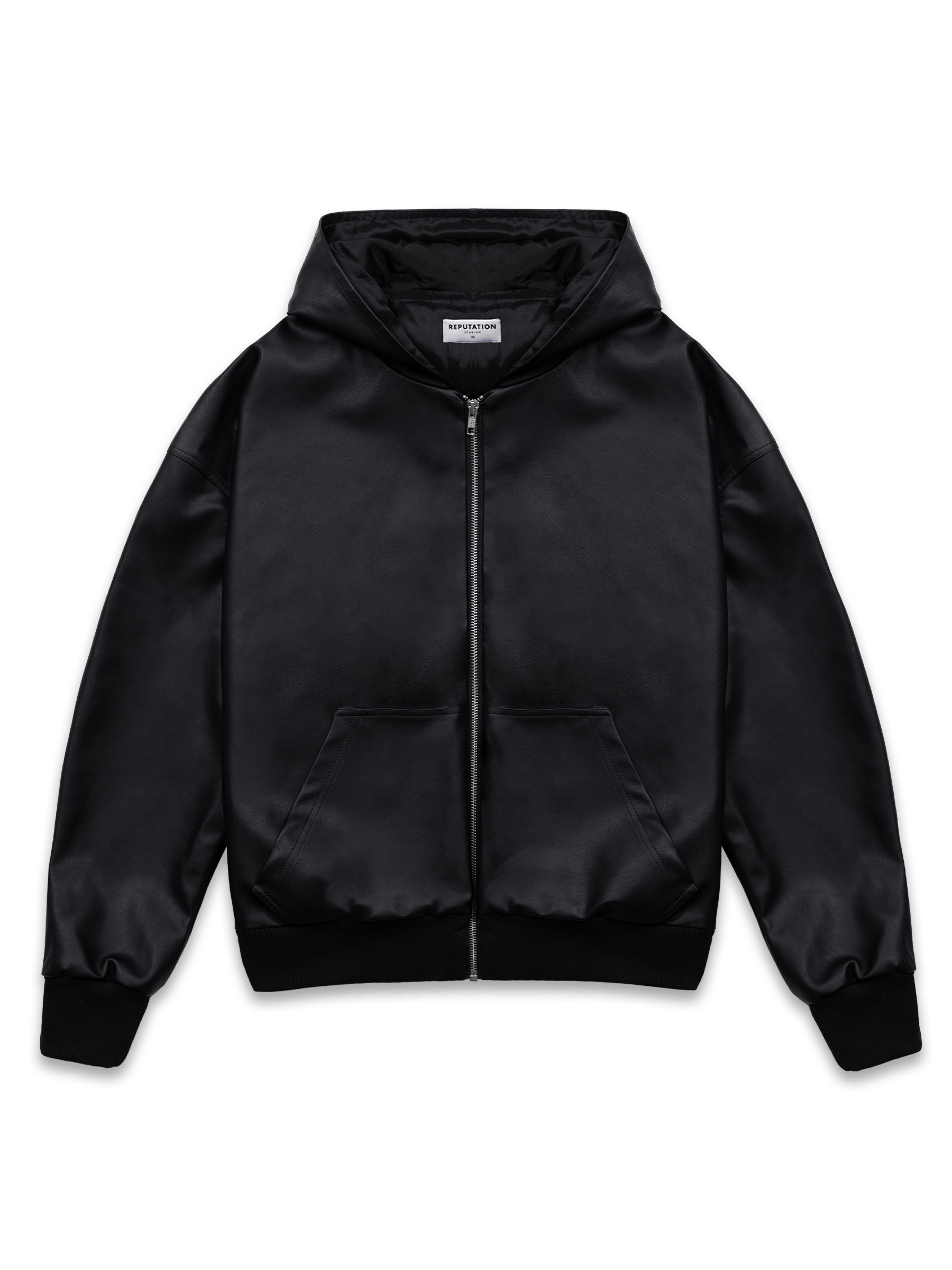 Leather Zip Hoodie - Black