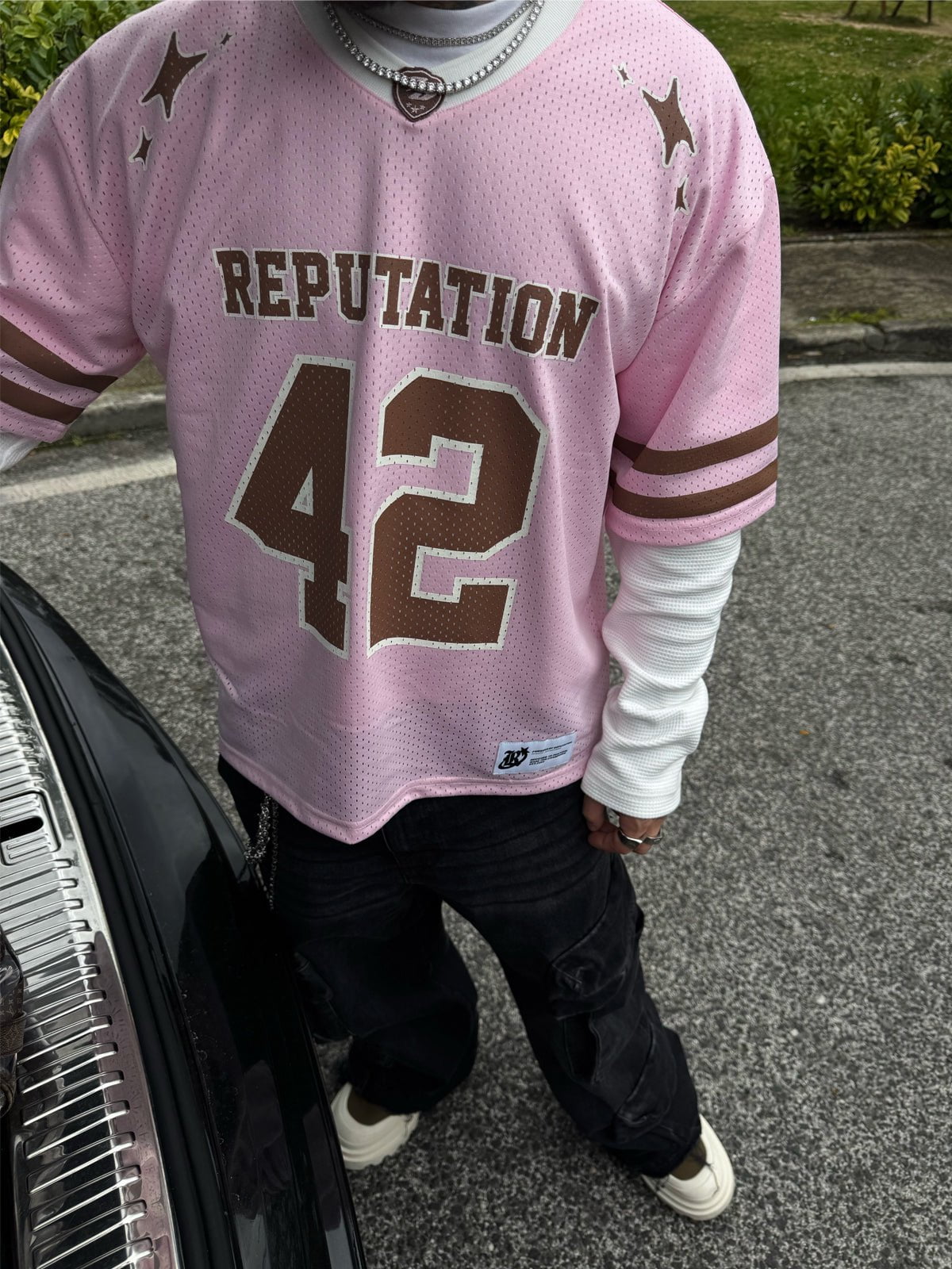 Mesh Layered Jersey - Pink - Reputation Studios