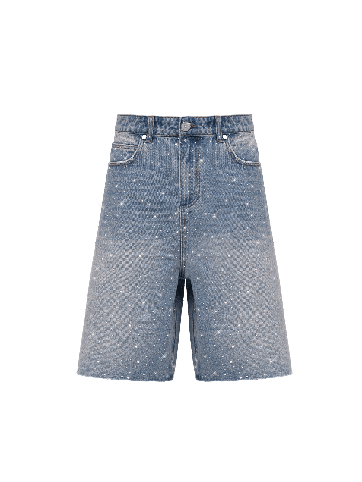 Rhinestone Denim Jorts - Cream Wash