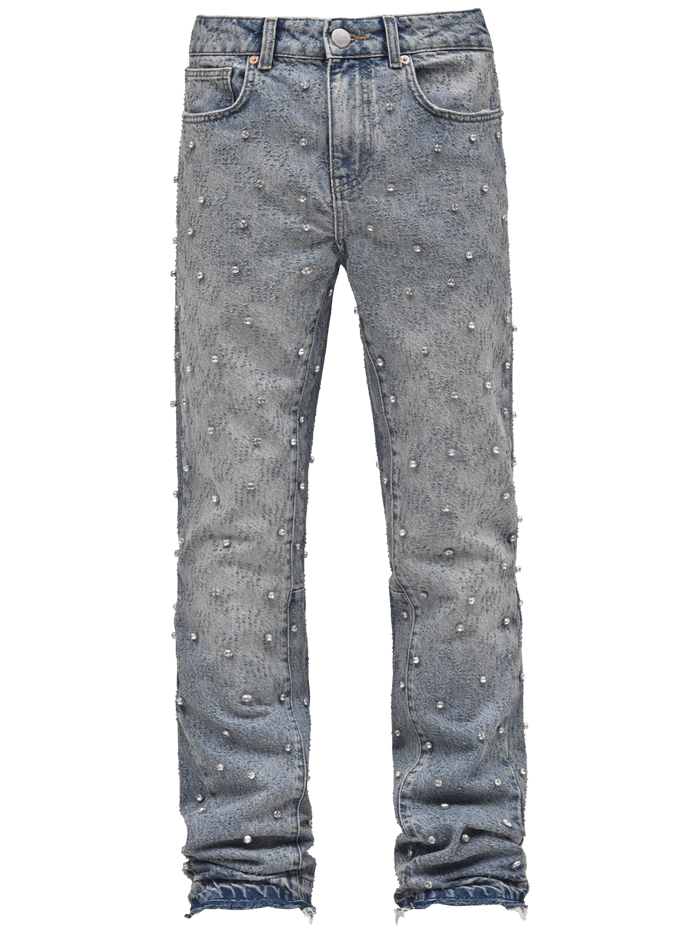 Rhinestone Flare Denim - Light Stone