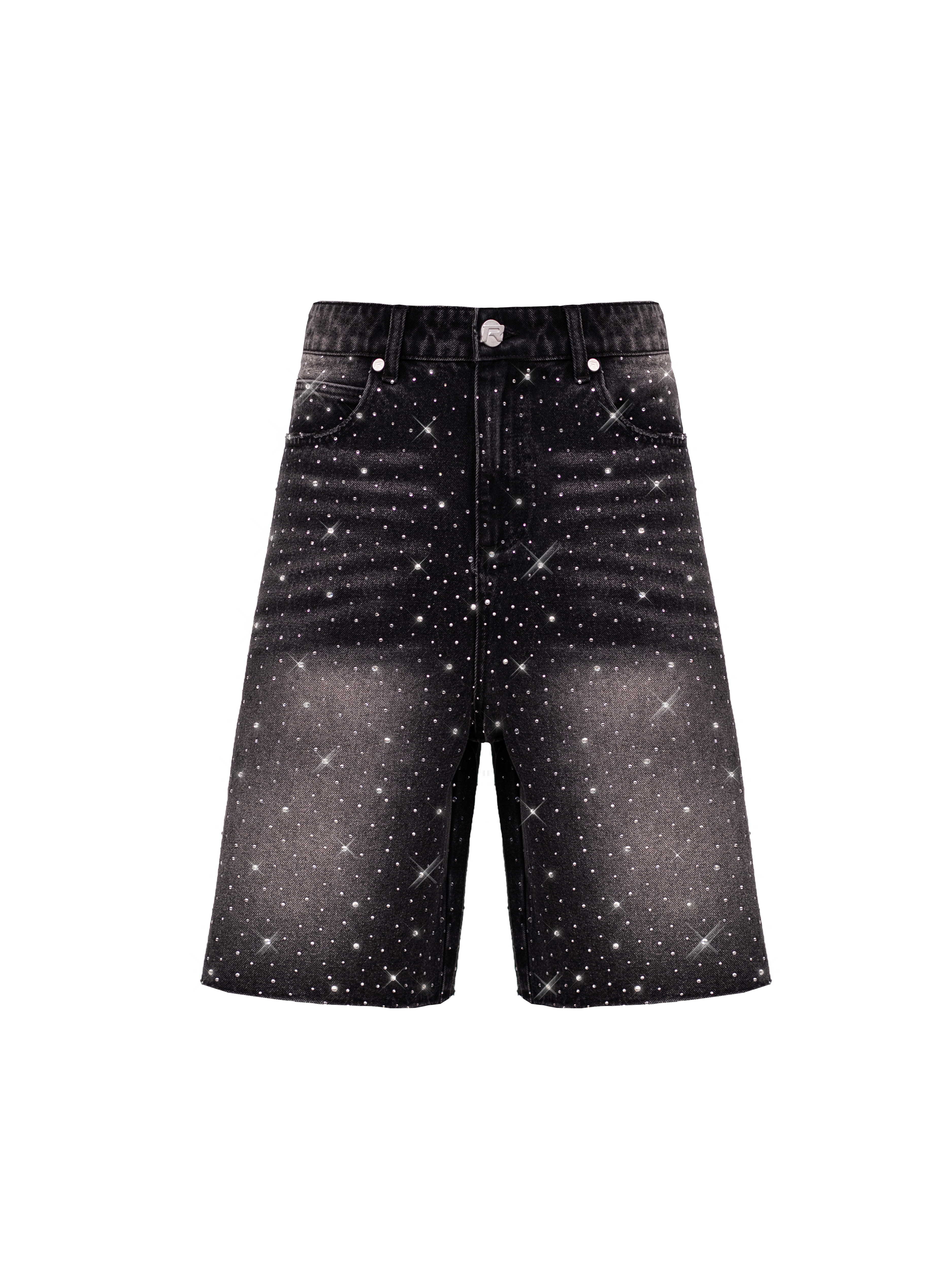 Rhinestone Denim Jorts - Black