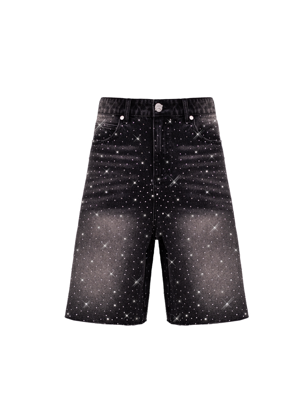 Rhinestone Denim Jorts - Black