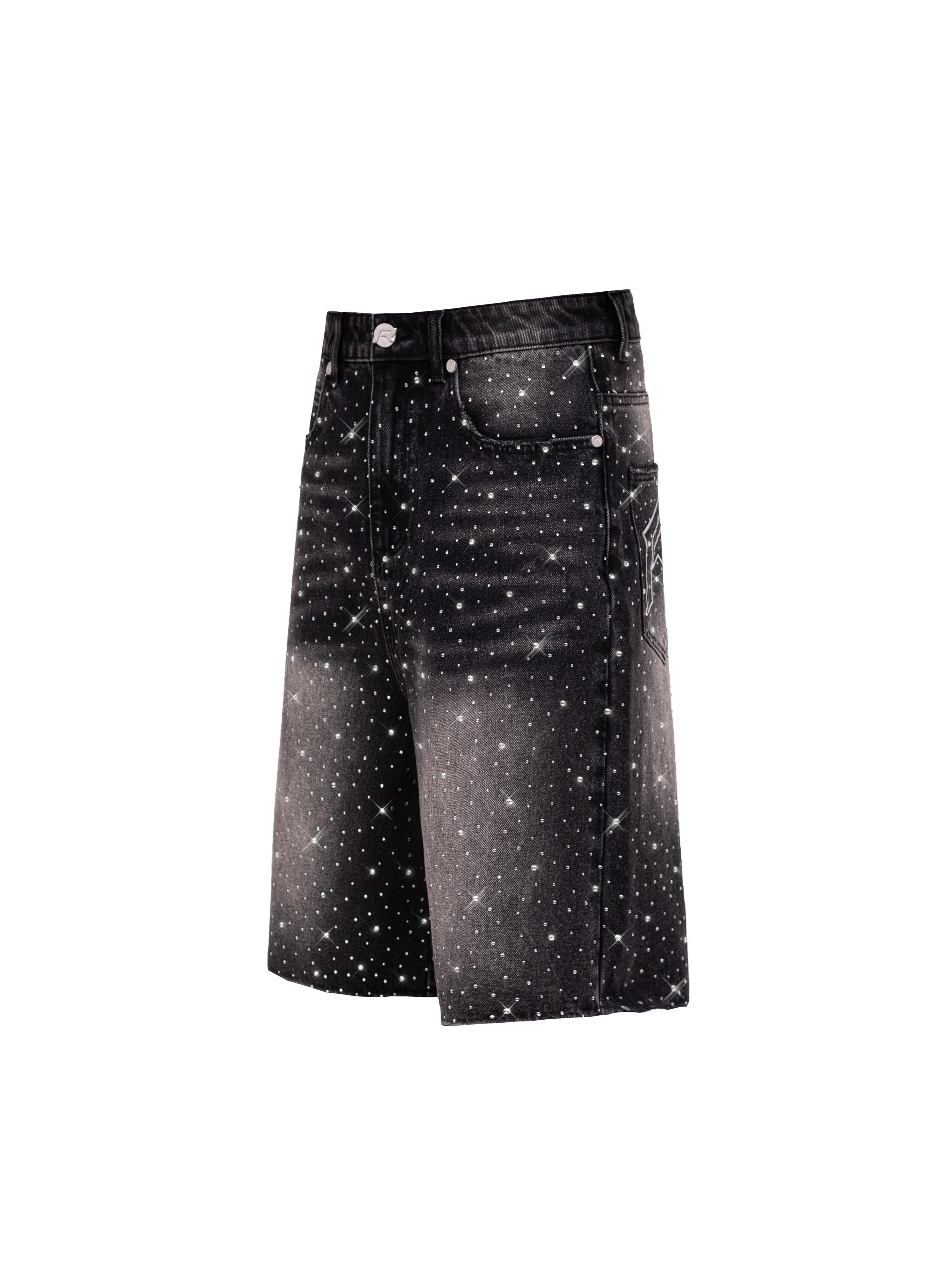 Rhinestone Denim Jorts - Black