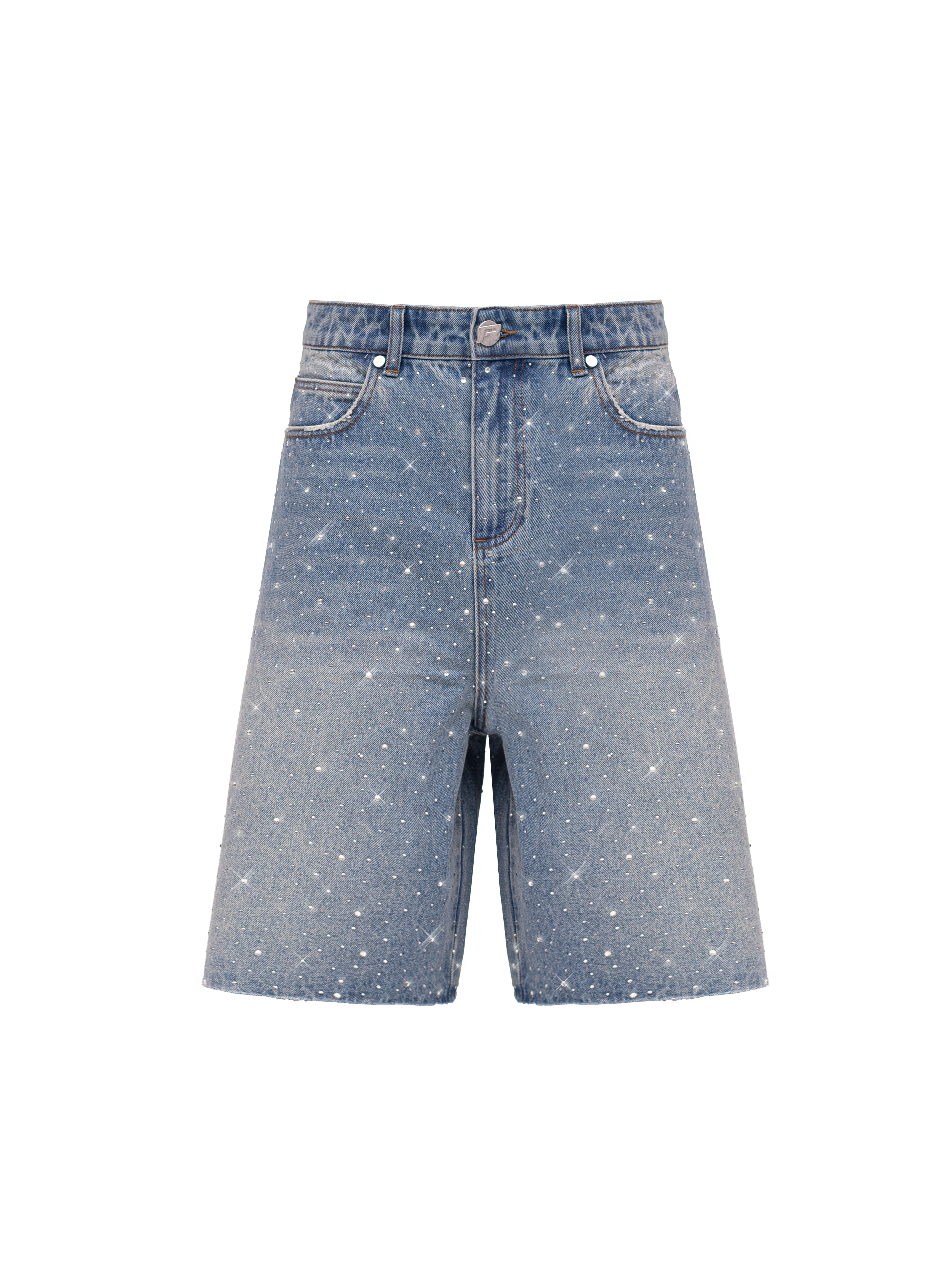Rhinestone Denim Jorts - Cream Wash