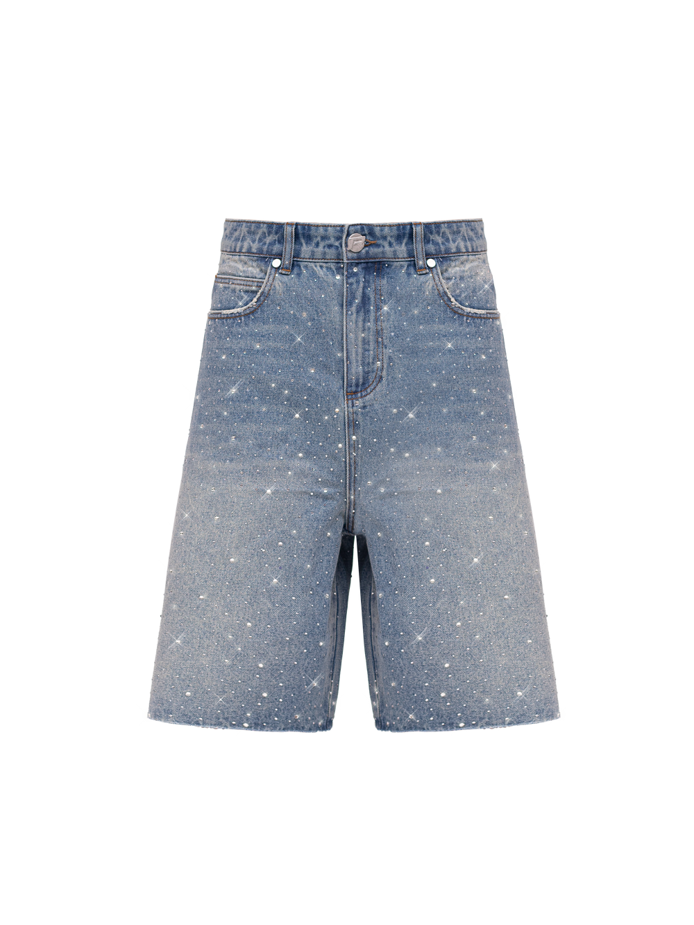 Rhinestone Denim Jorts - Cream Wash