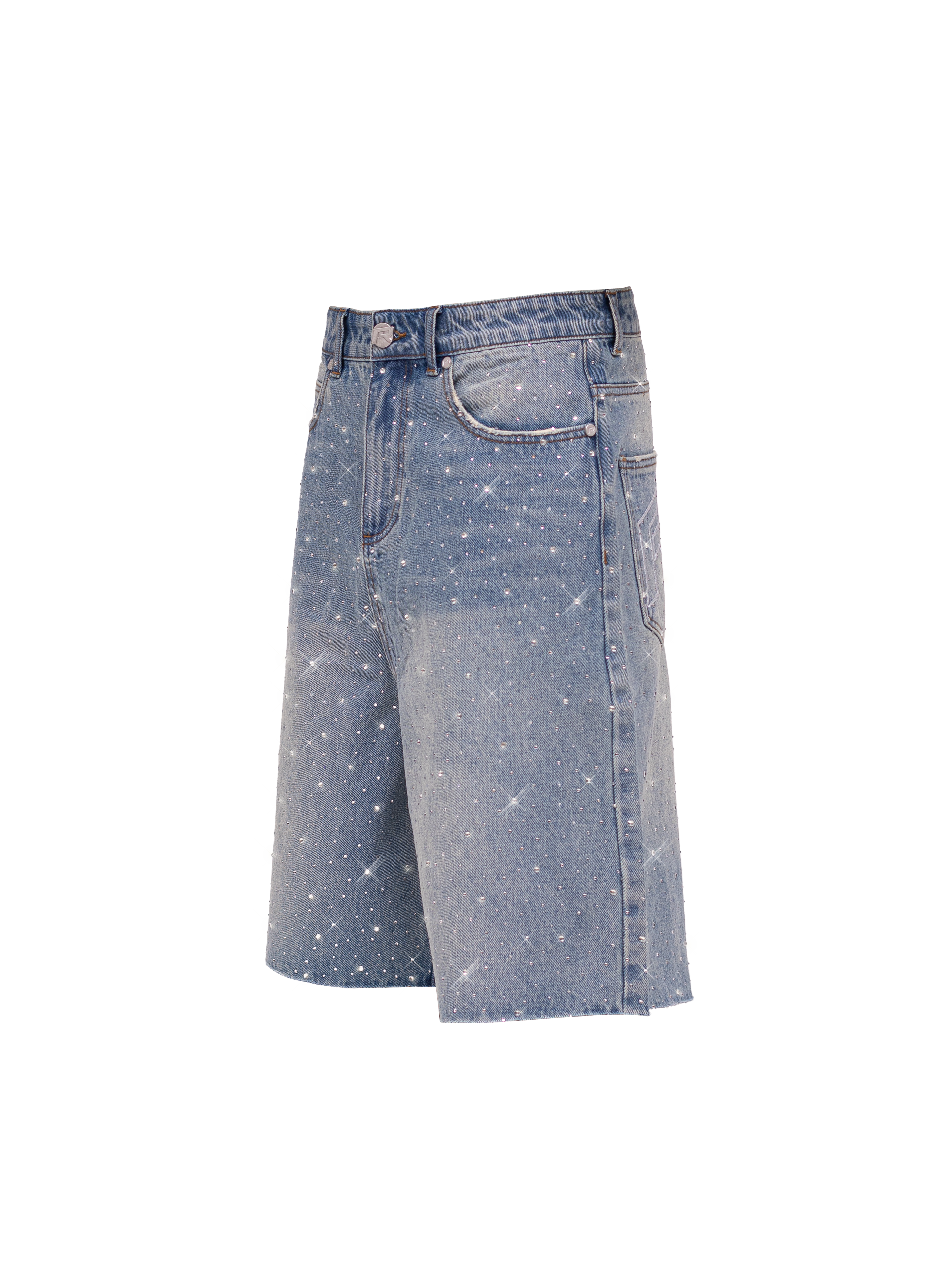 Rhinestone Denim Jorts - Cream Wash