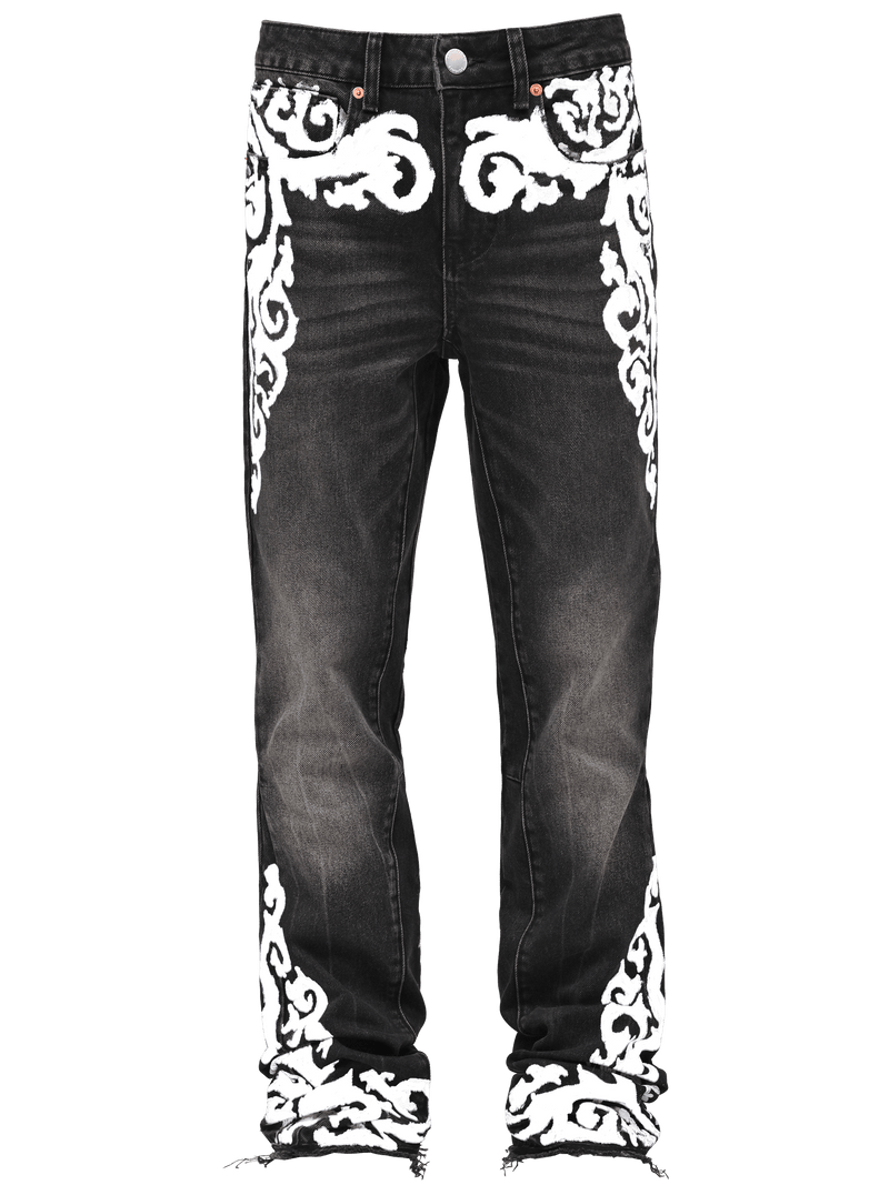 FLARED CHROME HEARTS BLACK DENIM JEANS