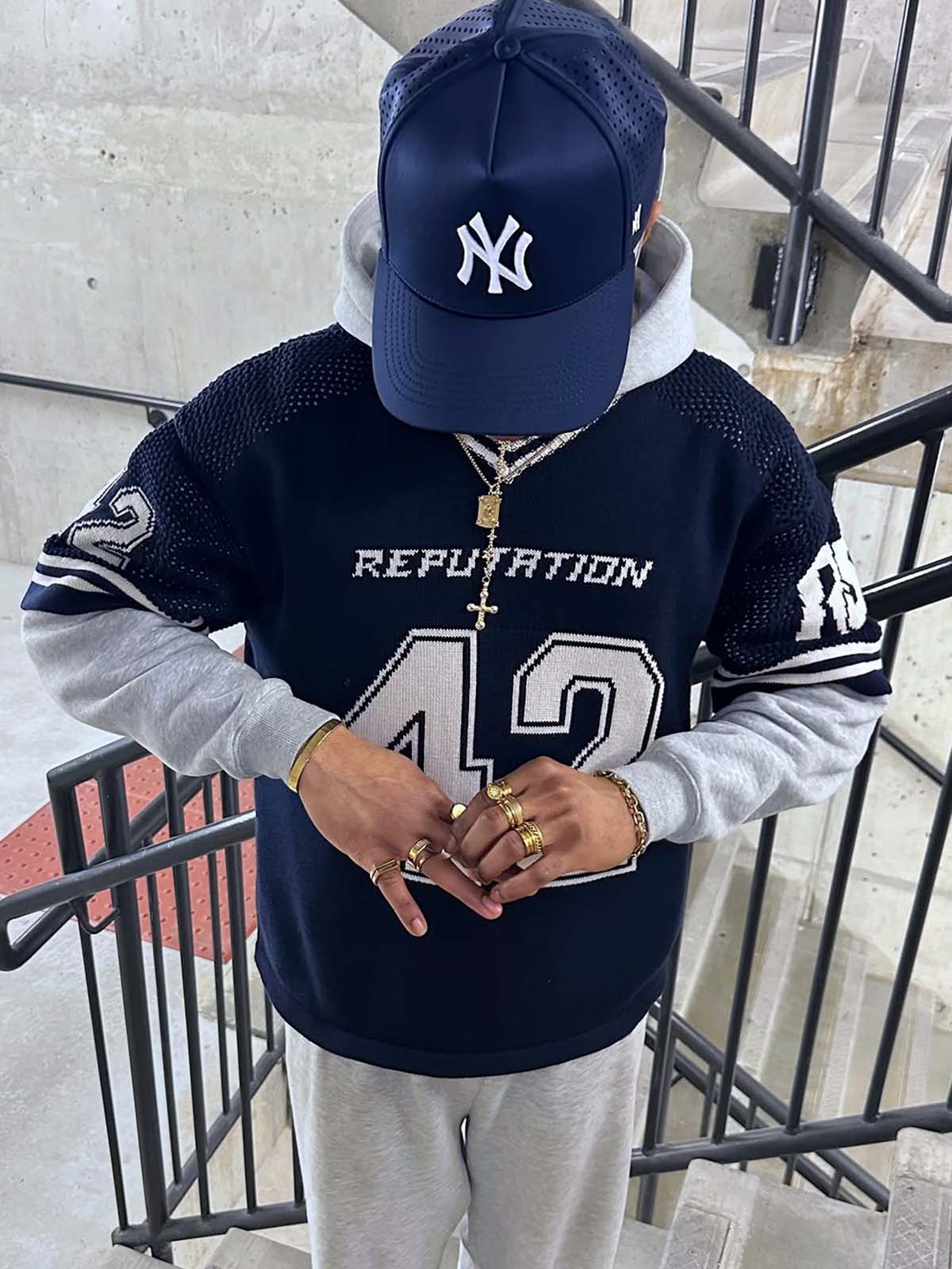 Y2K Knit Hockey Jersey - Navy - Reputation Studios