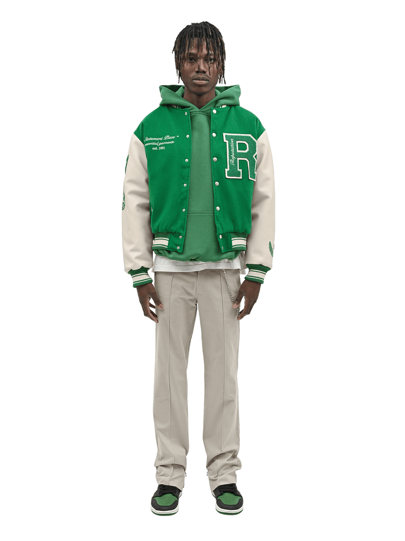 "Statement Piece" Varsity Jacket - Pine Green