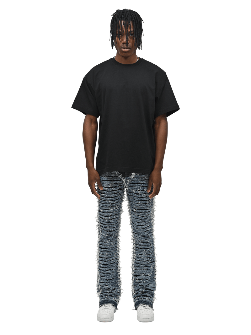 Flare Distressed Denim - Mid Blue