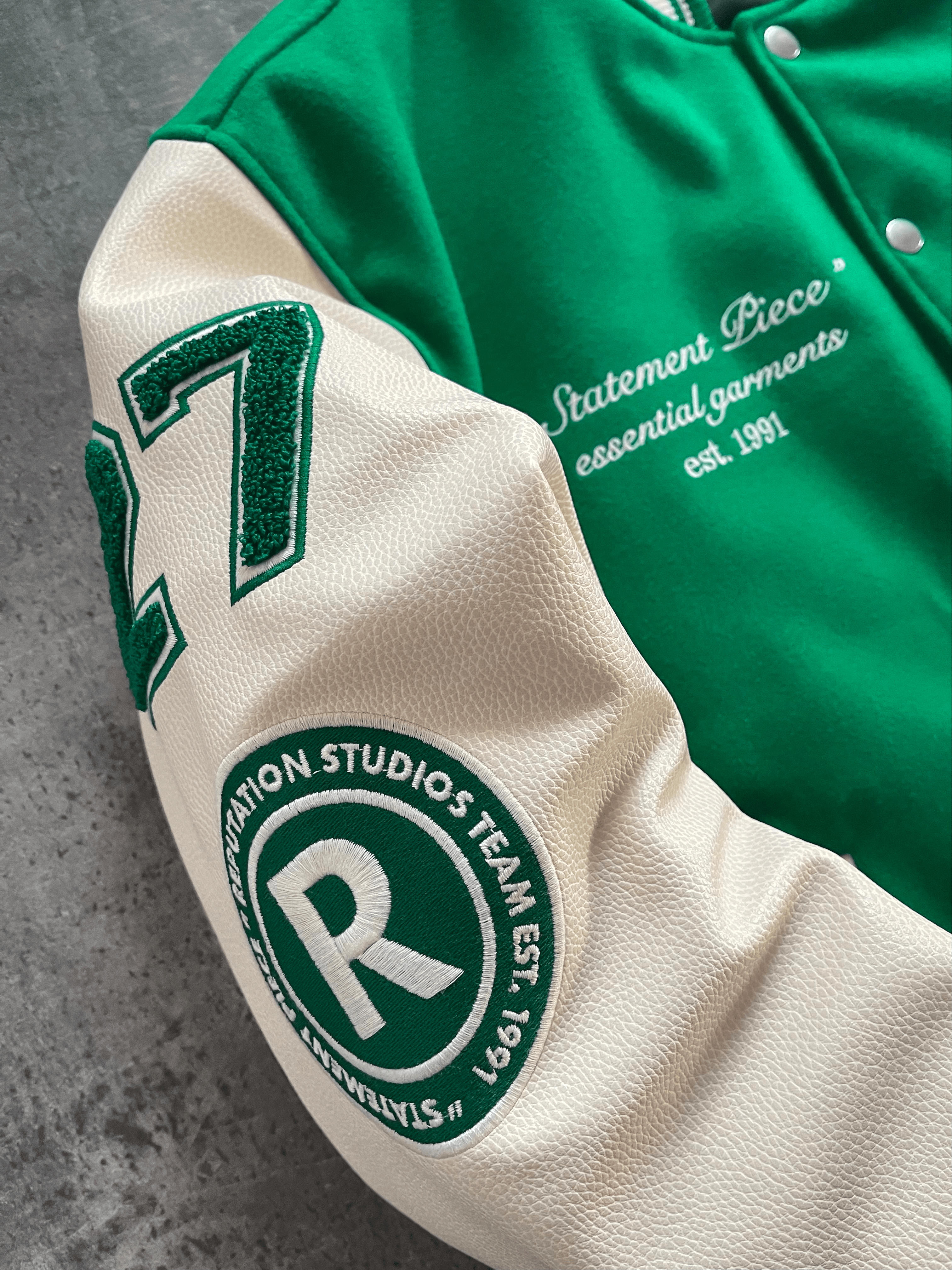 "Statement Piece" Varsity Jacket - Pine Green