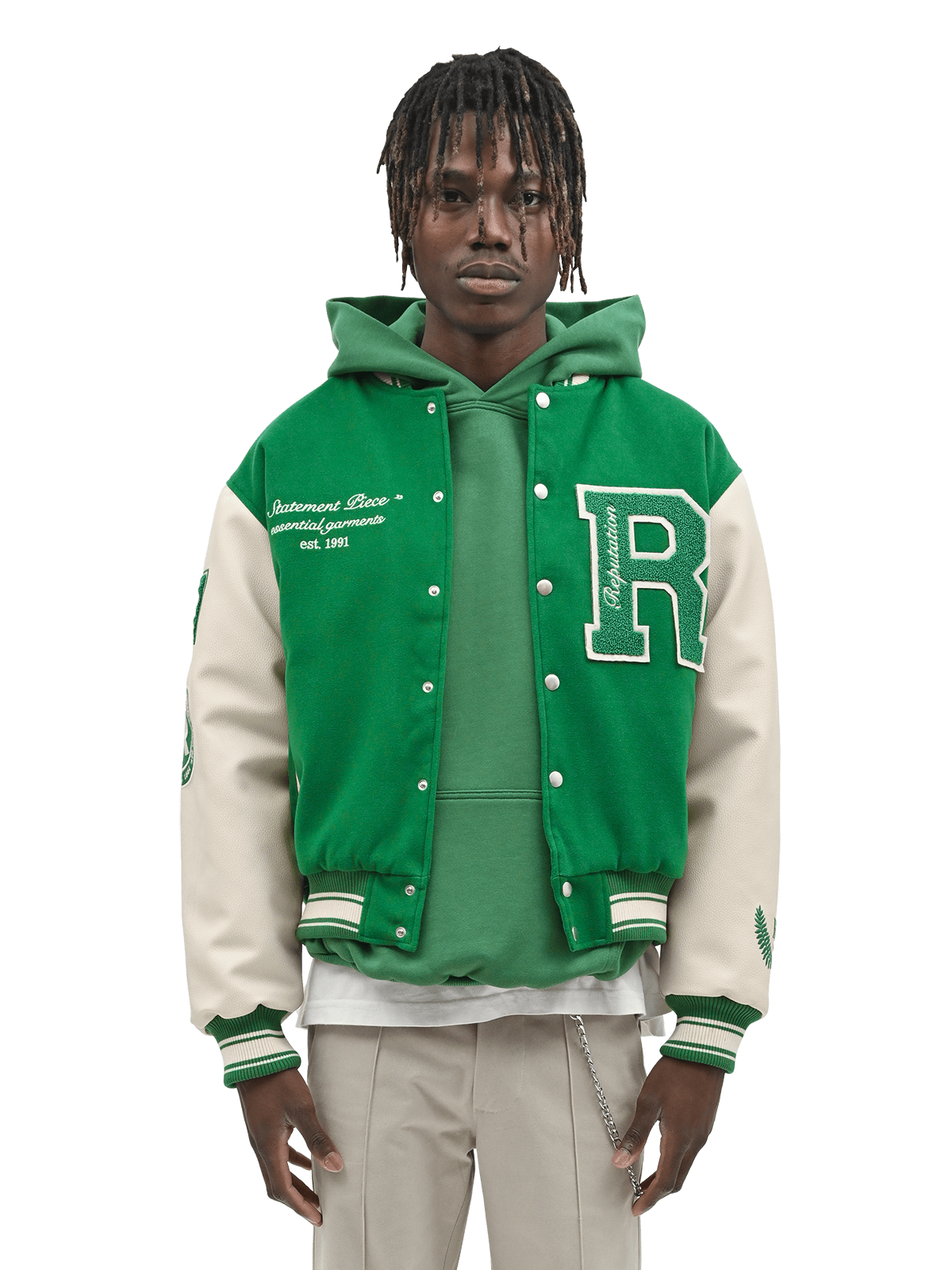 "Statement Piece" Varsity Jacket - Pine Green