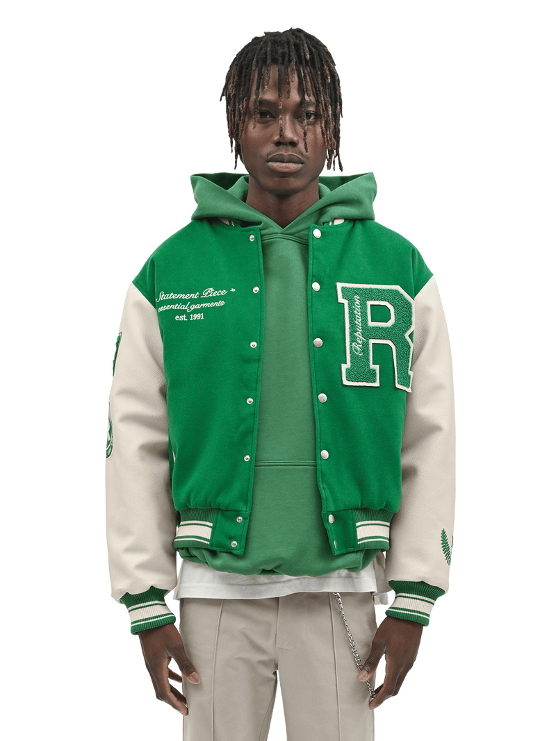 "Statement Piece" Varsity Jacket - Pine Green