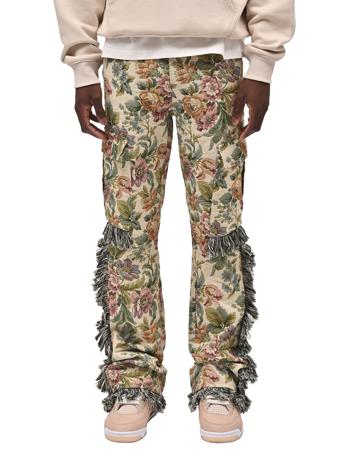 Flare Cargo Tapestry Pants - Floral