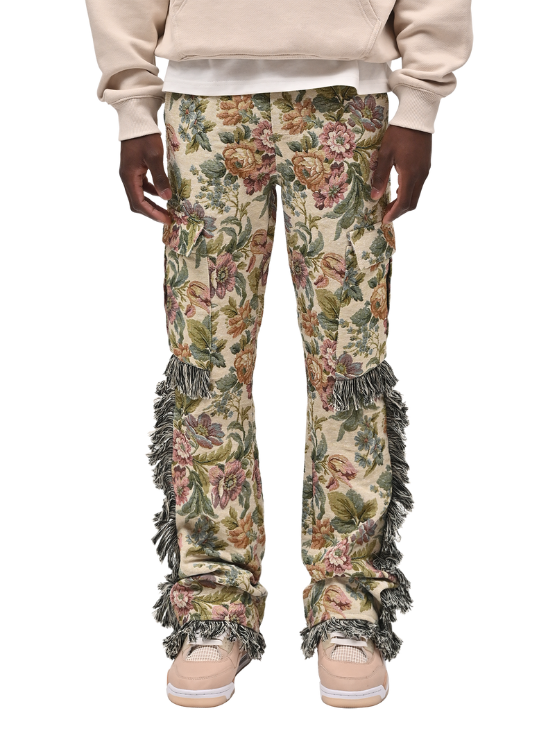 Flare Cargo Tapestry Pants - Floral