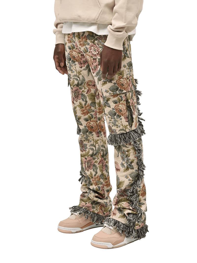 Flare Cargo Tapestry Pants - Floral