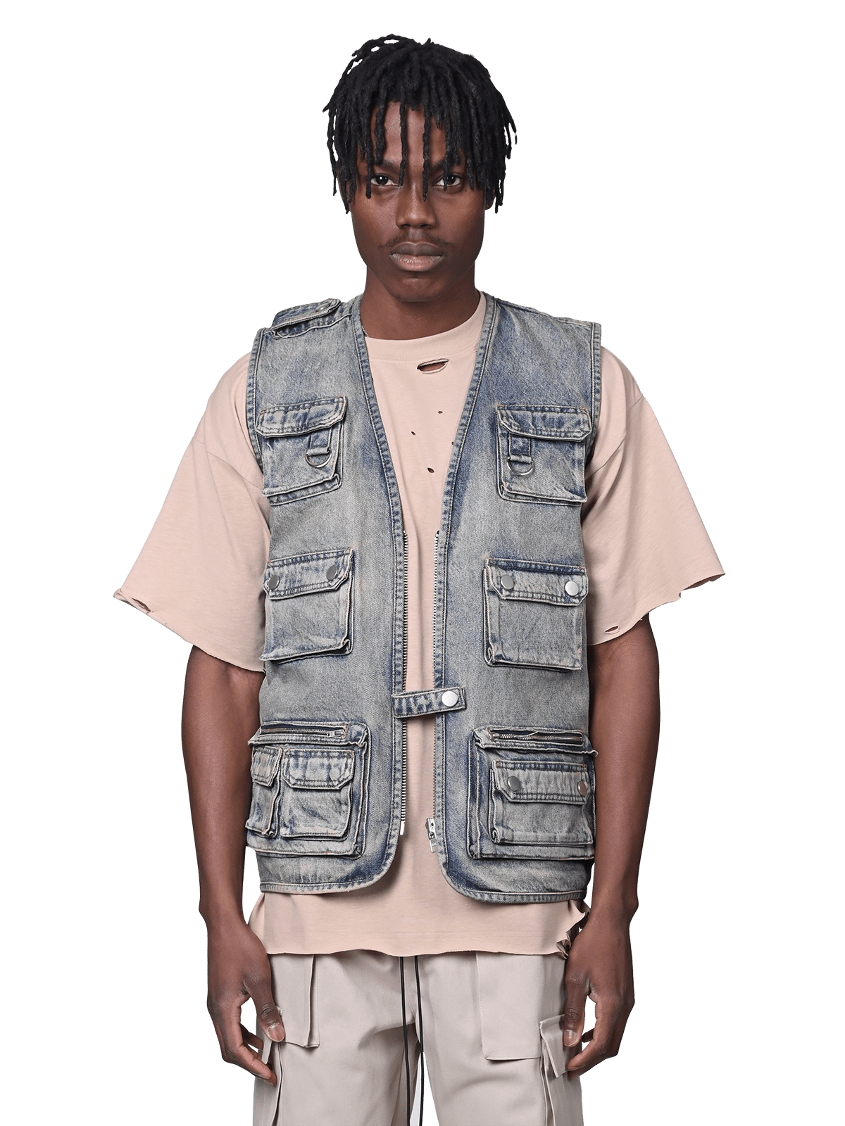 Denim Utility Vest -  Cream Wash