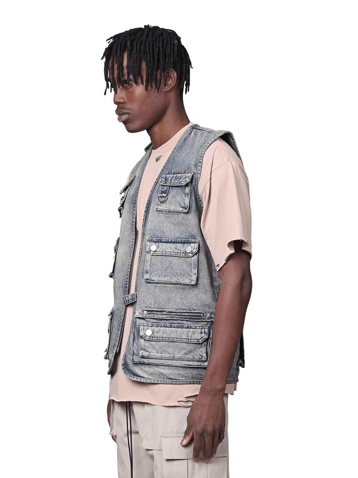 Denim Utility Vest -  Cream Wash