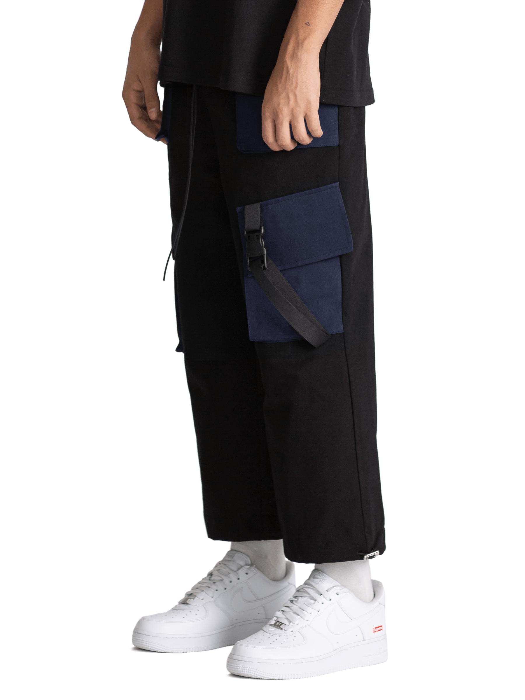 Cropped Cargo Pants - Black / Navy