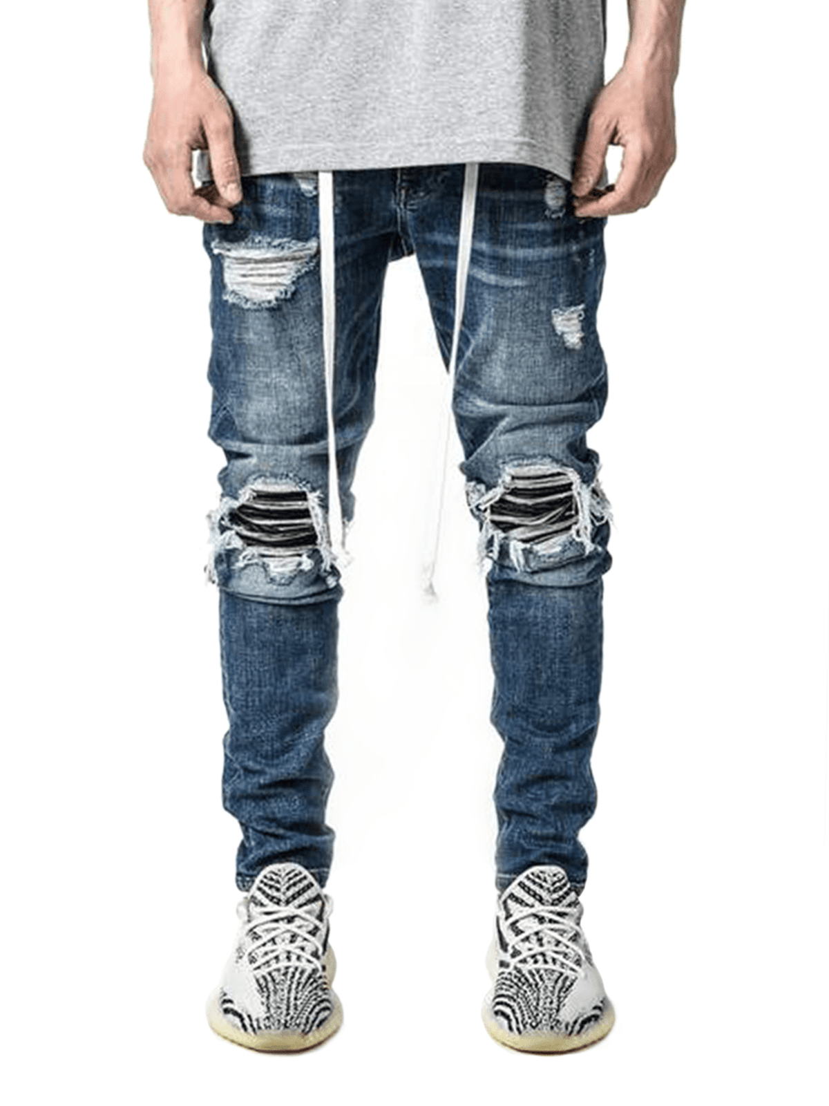 Biker Patch Denim - Mid Blue - Reputation Studios